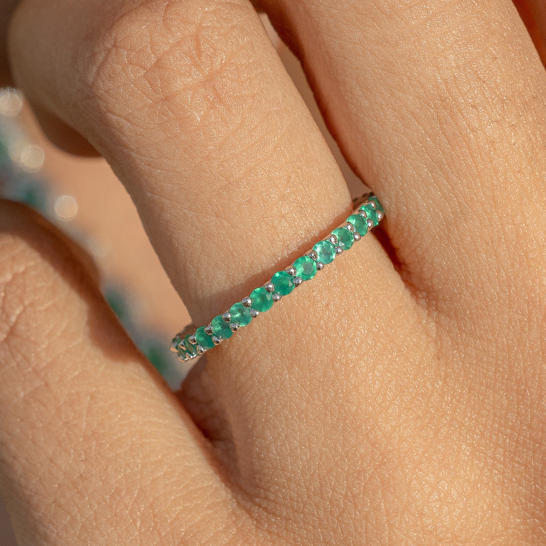 Nia Green Onyx Silver Band Ring